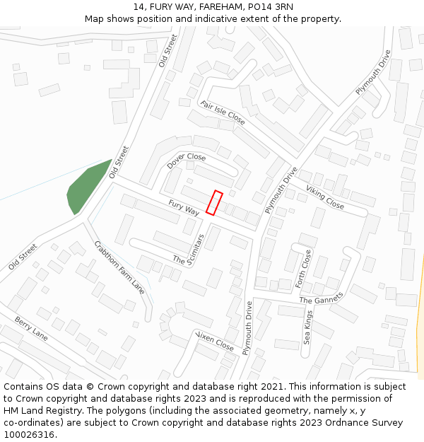 14, FURY WAY, FAREHAM, PO14 3RN: Location map and indicative extent of plot