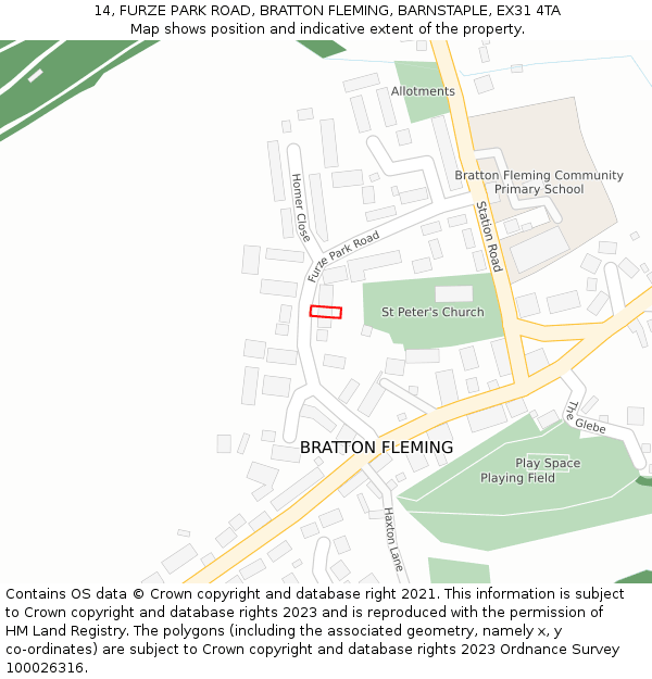 14, FURZE PARK ROAD, BRATTON FLEMING, BARNSTAPLE, EX31 4TA: Location map and indicative extent of plot