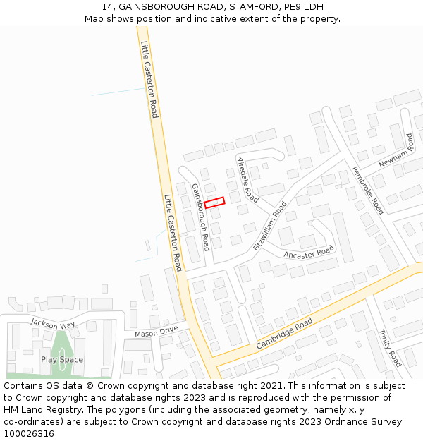 14, GAINSBOROUGH ROAD, STAMFORD, PE9 1DH: Location map and indicative extent of plot