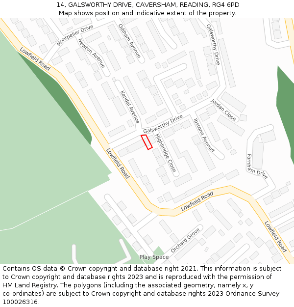 14, GALSWORTHY DRIVE, CAVERSHAM, READING, RG4 6PD: Location map and indicative extent of plot