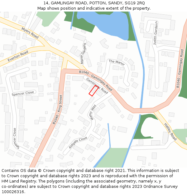 14, GAMLINGAY ROAD, POTTON, SANDY, SG19 2RQ: Location map and indicative extent of plot