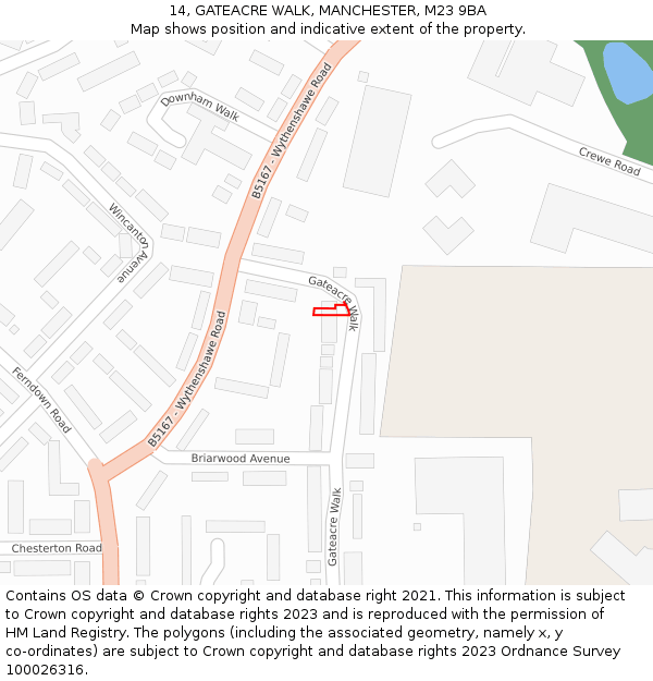 14, GATEACRE WALK, MANCHESTER, M23 9BA: Location map and indicative extent of plot