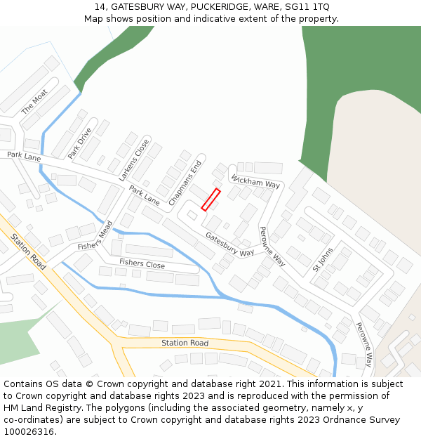 14, GATESBURY WAY, PUCKERIDGE, WARE, SG11 1TQ: Location map and indicative extent of plot