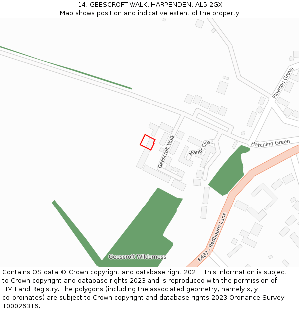 14, GEESCROFT WALK, HARPENDEN, AL5 2GX: Location map and indicative extent of plot