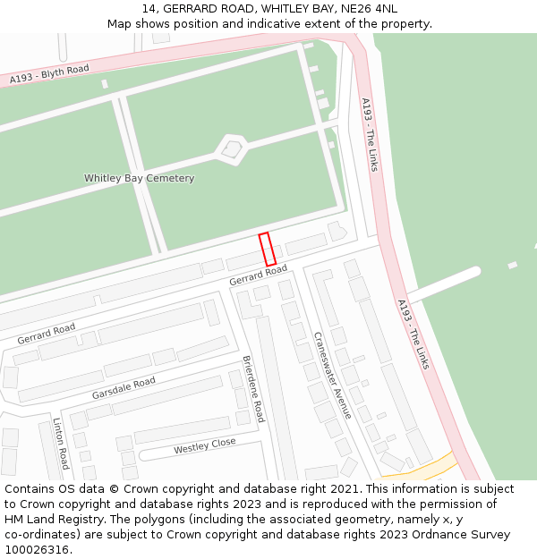 14, GERRARD ROAD, WHITLEY BAY, NE26 4NL: Location map and indicative extent of plot