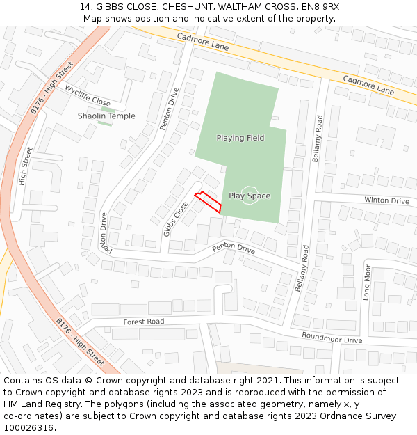 14, GIBBS CLOSE, CHESHUNT, WALTHAM CROSS, EN8 9RX: Location map and indicative extent of plot