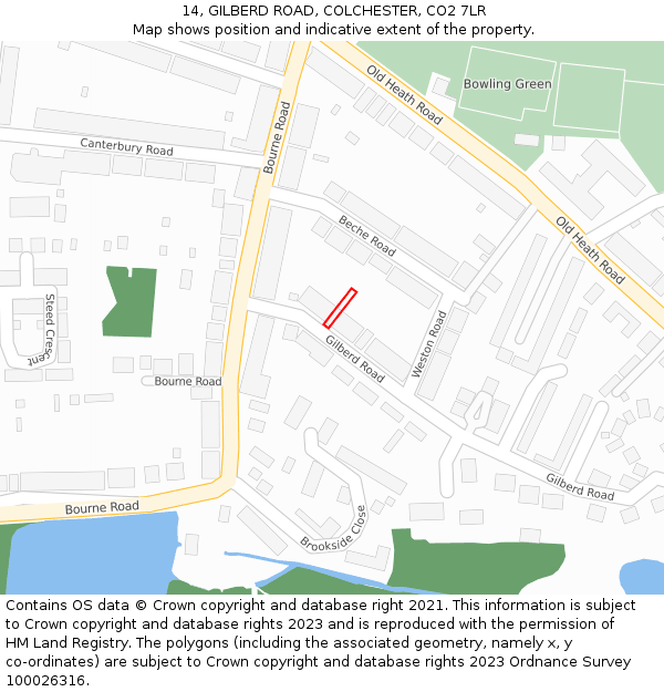 14, GILBERD ROAD, COLCHESTER, CO2 7LR: Location map and indicative extent of plot