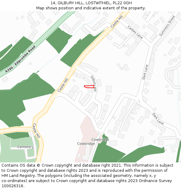 14, GILBURY HILL, LOSTWITHIEL, PL22 0GH: Location map and indicative extent of plot