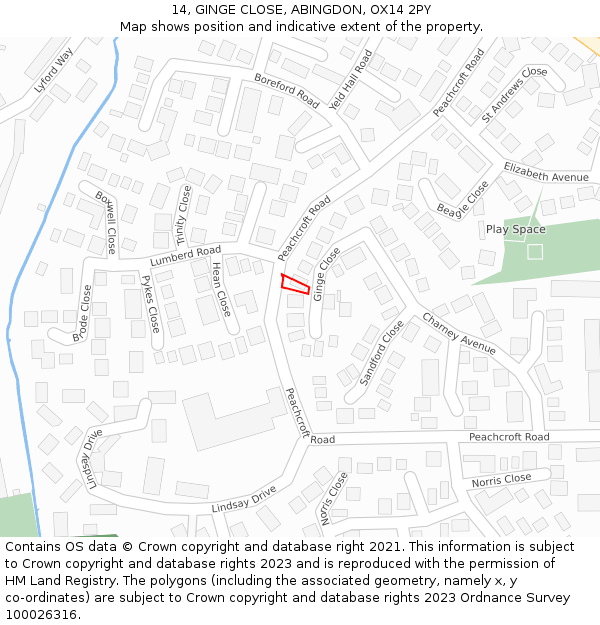 14, GINGE CLOSE, ABINGDON, OX14 2PY: Location map and indicative extent of plot