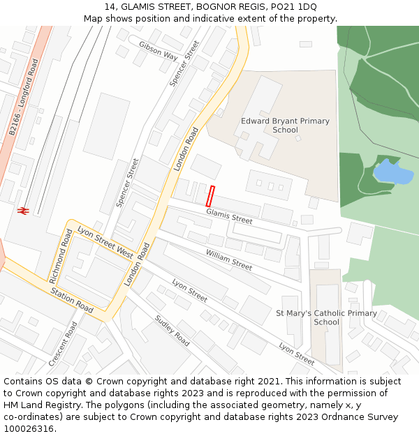 14, GLAMIS STREET, BOGNOR REGIS, PO21 1DQ: Location map and indicative extent of plot