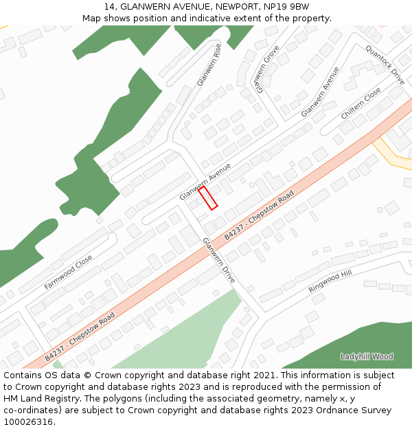 14, GLANWERN AVENUE, NEWPORT, NP19 9BW: Location map and indicative extent of plot