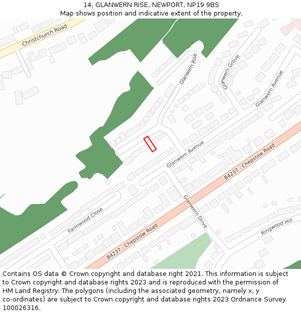 14, GLANWERN RISE, NEWPORT, NP19 9BS: Location map and indicative extent of plot