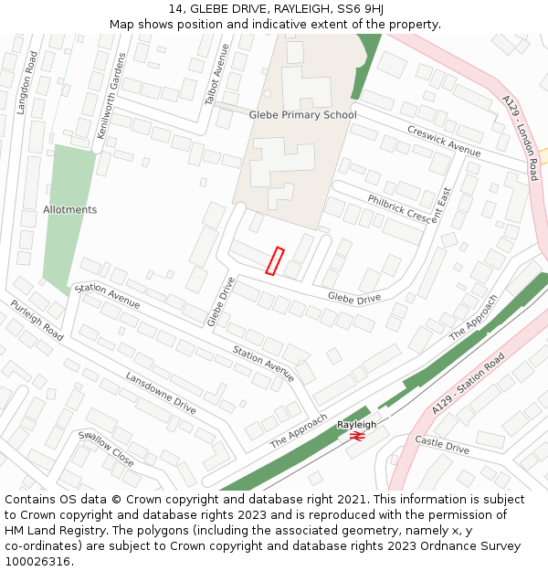 14, GLEBE DRIVE, RAYLEIGH, SS6 9HJ: Location map and indicative extent of plot