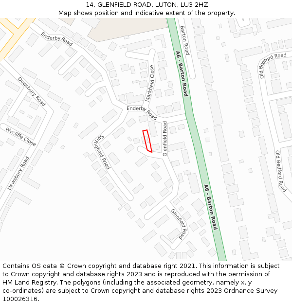 14, GLENFIELD ROAD, LUTON, LU3 2HZ: Location map and indicative extent of plot