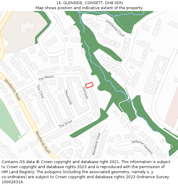 14, GLENSIDE, CONSETT, DH8 0DN: Location map and indicative extent of plot