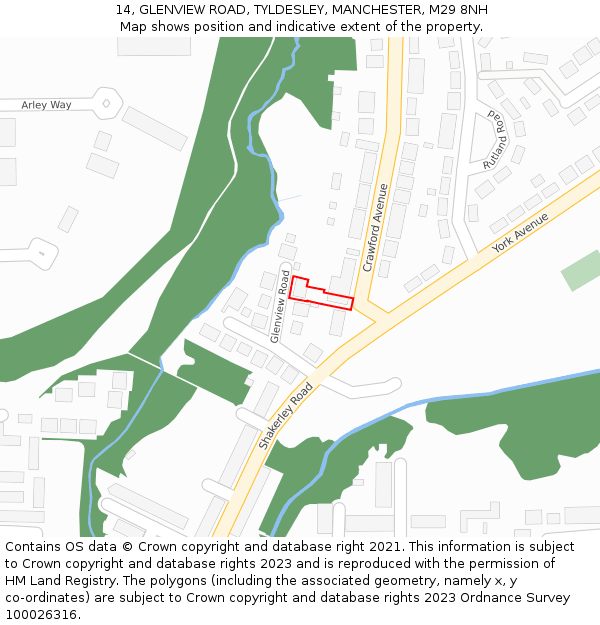 14, GLENVIEW ROAD, TYLDESLEY, MANCHESTER, M29 8NH: Location map and indicative extent of plot
