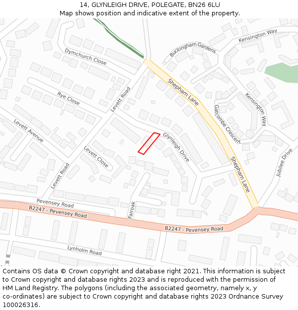 14, GLYNLEIGH DRIVE, POLEGATE, BN26 6LU: Location map and indicative extent of plot