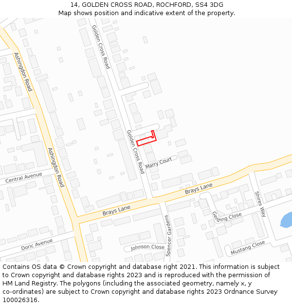 14, GOLDEN CROSS ROAD, ROCHFORD, SS4 3DG: Location map and indicative extent of plot