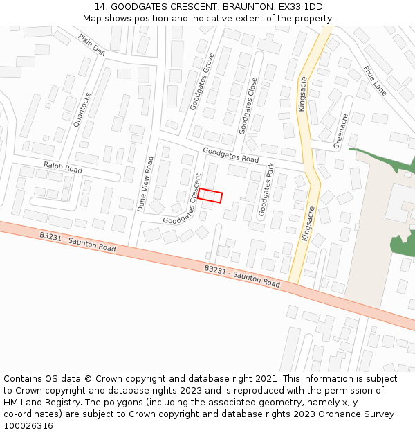 14, GOODGATES CRESCENT, BRAUNTON, EX33 1DD: Location map and indicative extent of plot