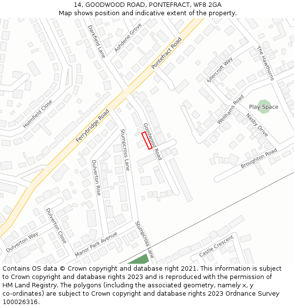 14, GOODWOOD ROAD, PONTEFRACT, WF8 2GA: Location map and indicative extent of plot