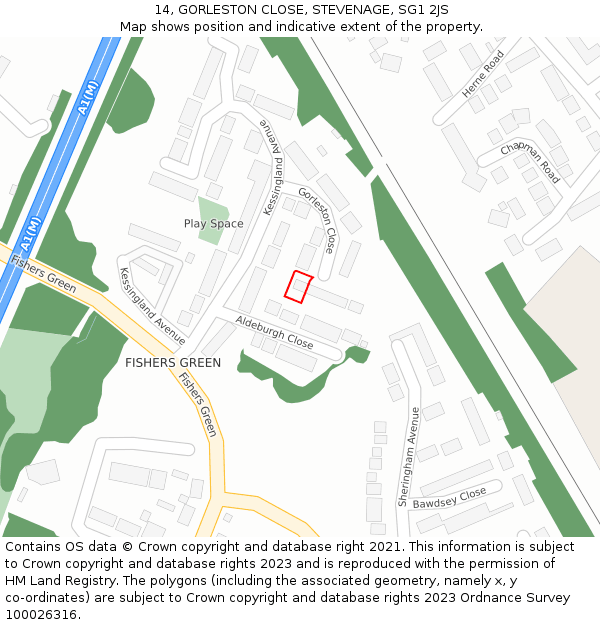 14, GORLESTON CLOSE, STEVENAGE, SG1 2JS: Location map and indicative extent of plot