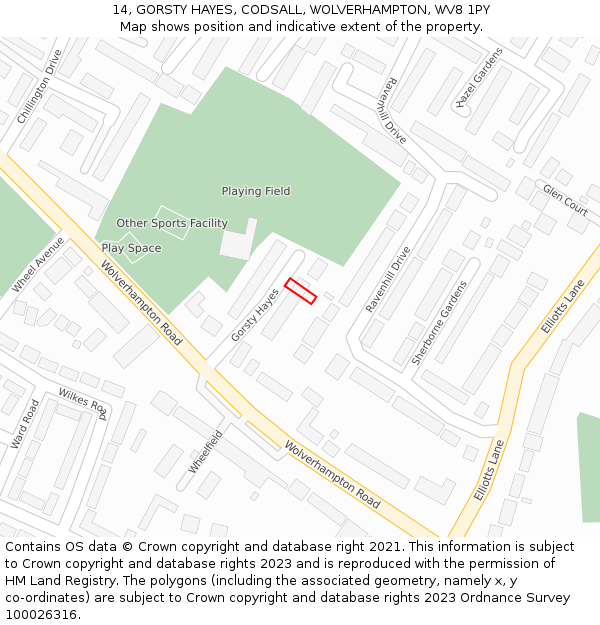 14, GORSTY HAYES, CODSALL, WOLVERHAMPTON, WV8 1PY: Location map and indicative extent of plot