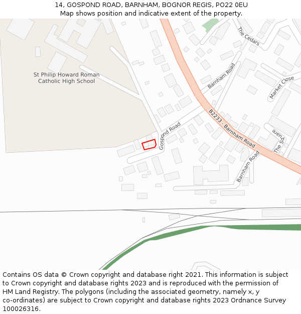 14, GOSPOND ROAD, BARNHAM, BOGNOR REGIS, PO22 0EU: Location map and indicative extent of plot