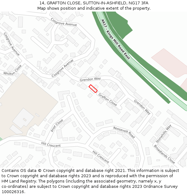 14, GRAFTON CLOSE, SUTTON-IN-ASHFIELD, NG17 3FA: Location map and indicative extent of plot