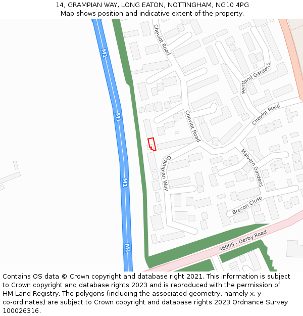 14, GRAMPIAN WAY, LONG EATON, NOTTINGHAM, NG10 4PG: Location map and indicative extent of plot