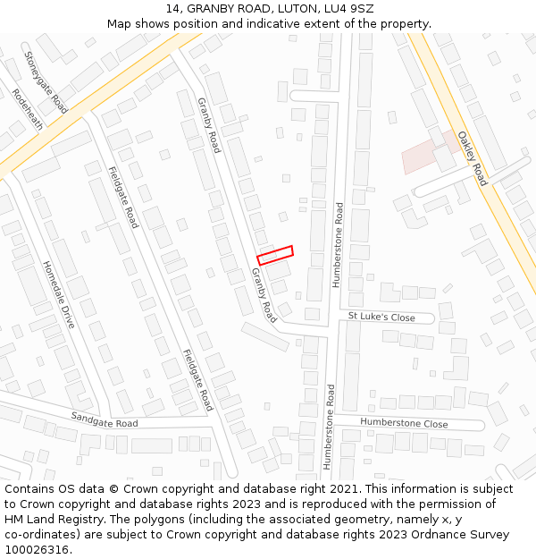 14, GRANBY ROAD, LUTON, LU4 9SZ: Location map and indicative extent of plot