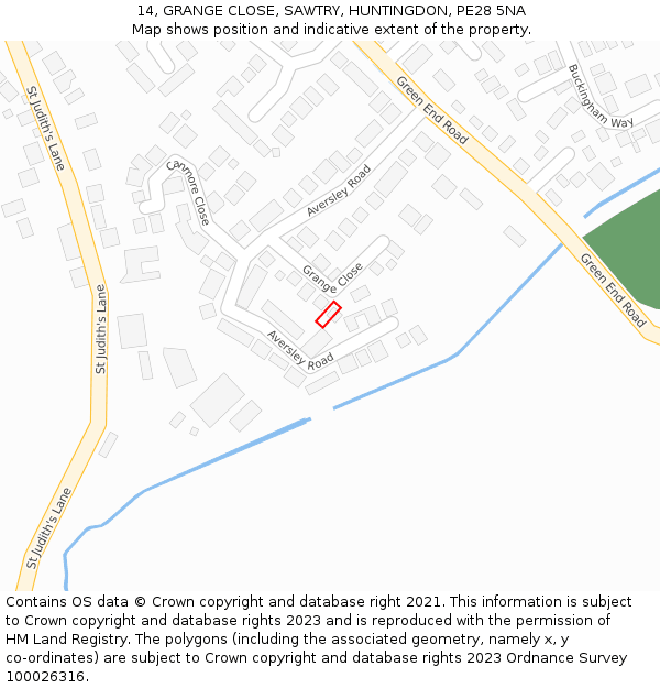 14, GRANGE CLOSE, SAWTRY, HUNTINGDON, PE28 5NA: Location map and indicative extent of plot