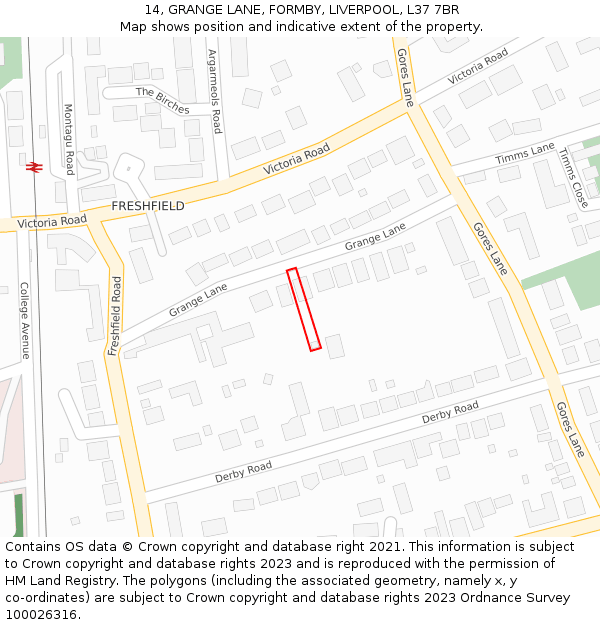 14, GRANGE LANE, FORMBY, LIVERPOOL, L37 7BR: Location map and indicative extent of plot