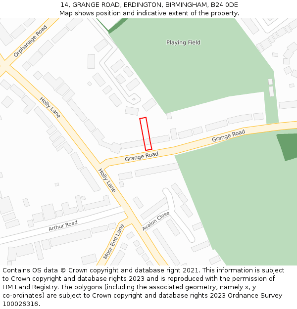 14, GRANGE ROAD, ERDINGTON, BIRMINGHAM, B24 0DE: Location map and indicative extent of plot