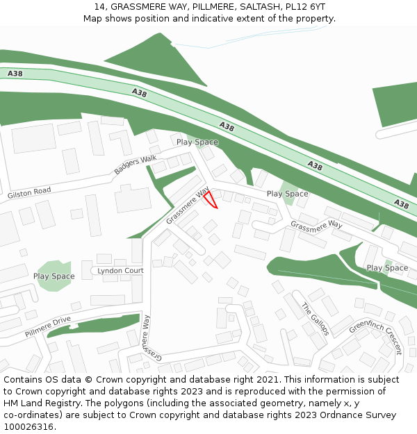 14, GRASSMERE WAY, PILLMERE, SALTASH, PL12 6YT: Location map and indicative extent of plot