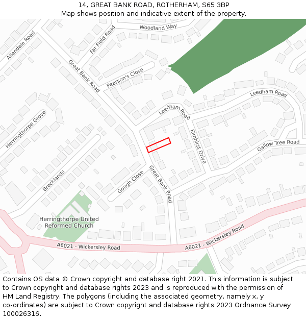 14, GREAT BANK ROAD, ROTHERHAM, S65 3BP: Location map and indicative extent of plot