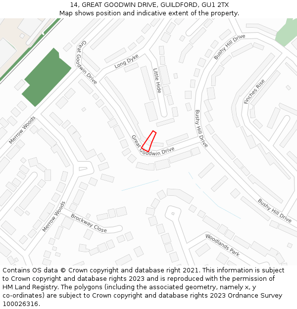 14, GREAT GOODWIN DRIVE, GUILDFORD, GU1 2TX: Location map and indicative extent of plot