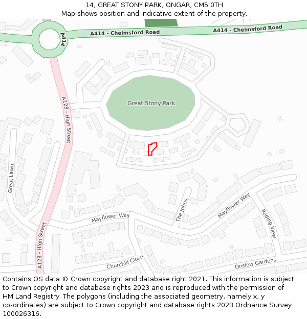 14, GREAT STONY PARK, ONGAR, CM5 0TH: Location map and indicative extent of plot