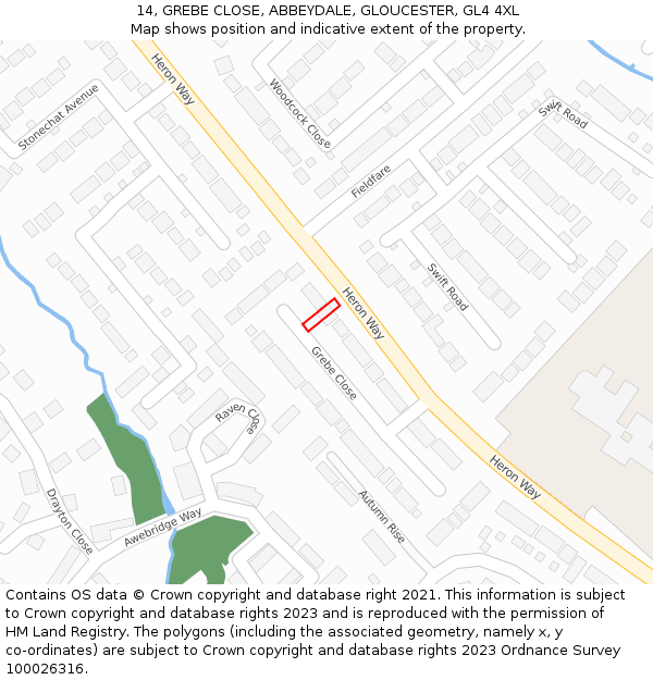 14, GREBE CLOSE, ABBEYDALE, GLOUCESTER, GL4 4XL: Location map and indicative extent of plot