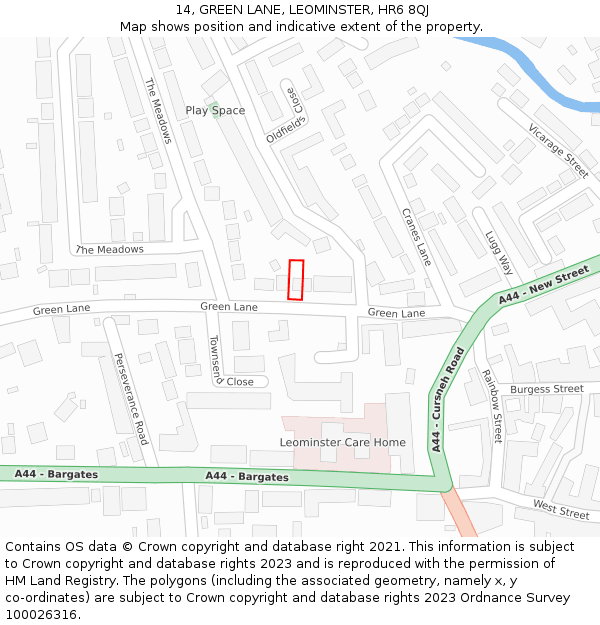 14, GREEN LANE, LEOMINSTER, HR6 8QJ: Location map and indicative extent of plot