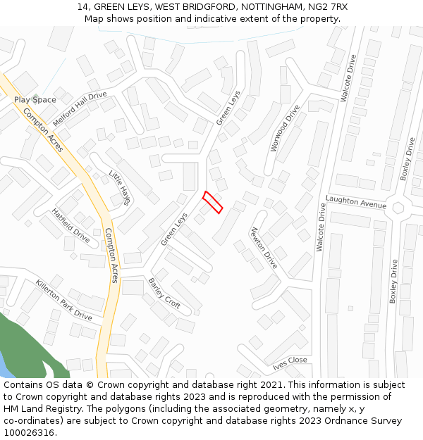 14, GREEN LEYS, WEST BRIDGFORD, NOTTINGHAM, NG2 7RX: Location map and indicative extent of plot