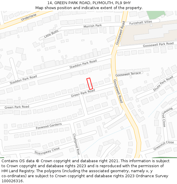 14, GREEN PARK ROAD, PLYMOUTH, PL9 9HY: Location map and indicative extent of plot