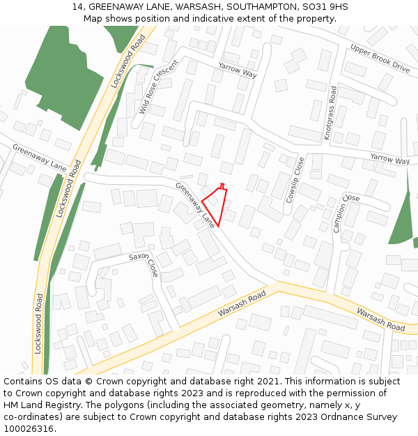 14, GREENAWAY LANE, WARSASH, SOUTHAMPTON, SO31 9HS: Location map and indicative extent of plot