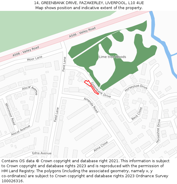 14, GREENBANK DRIVE, FAZAKERLEY, LIVERPOOL, L10 4UE: Location map and indicative extent of plot