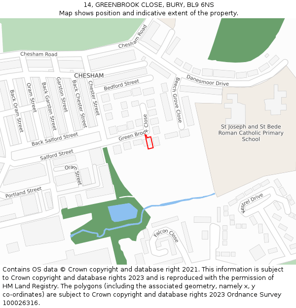 14, GREENBROOK CLOSE, BURY, BL9 6NS: Location map and indicative extent of plot