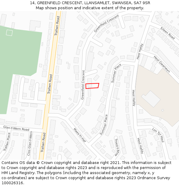 14, GREENFIELD CRESCENT, LLANSAMLET, SWANSEA, SA7 9SR: Location map and indicative extent of plot