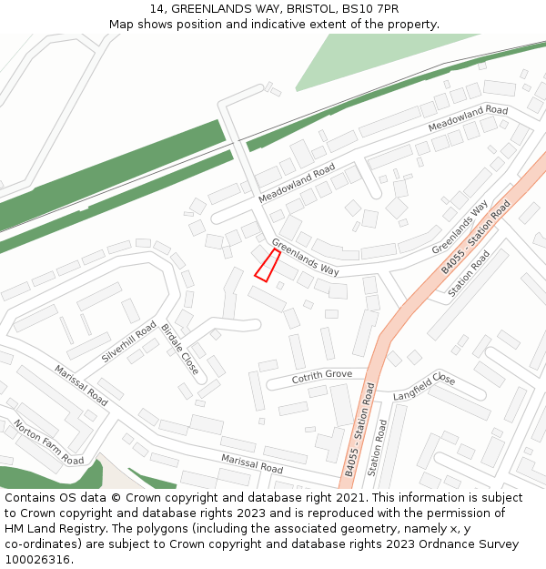 14, GREENLANDS WAY, BRISTOL, BS10 7PR: Location map and indicative extent of plot