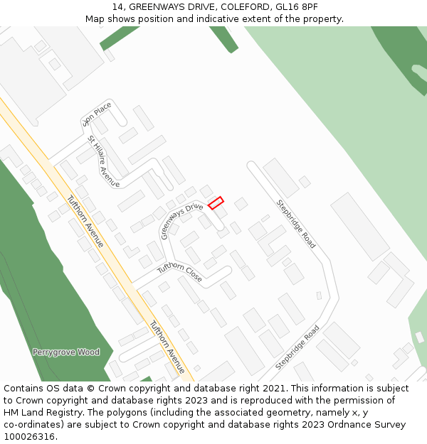 14, GREENWAYS DRIVE, COLEFORD, GL16 8PF: Location map and indicative extent of plot