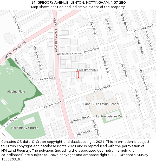 14, GREGORY AVENUE, LENTON, NOTTINGHAM, NG7 2EQ: Location map and indicative extent of plot