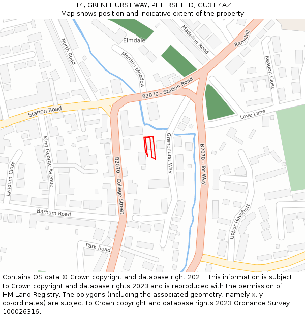 14, GRENEHURST WAY, PETERSFIELD, GU31 4AZ: Location map and indicative extent of plot