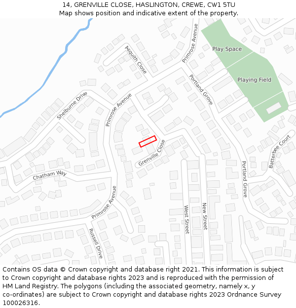 14, GRENVILLE CLOSE, HASLINGTON, CREWE, CW1 5TU: Location map and indicative extent of plot